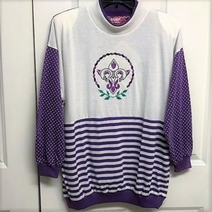 Cusp Purple White Multi Print Long Sleeve Soft Cotton Blend Casual Top M NWT